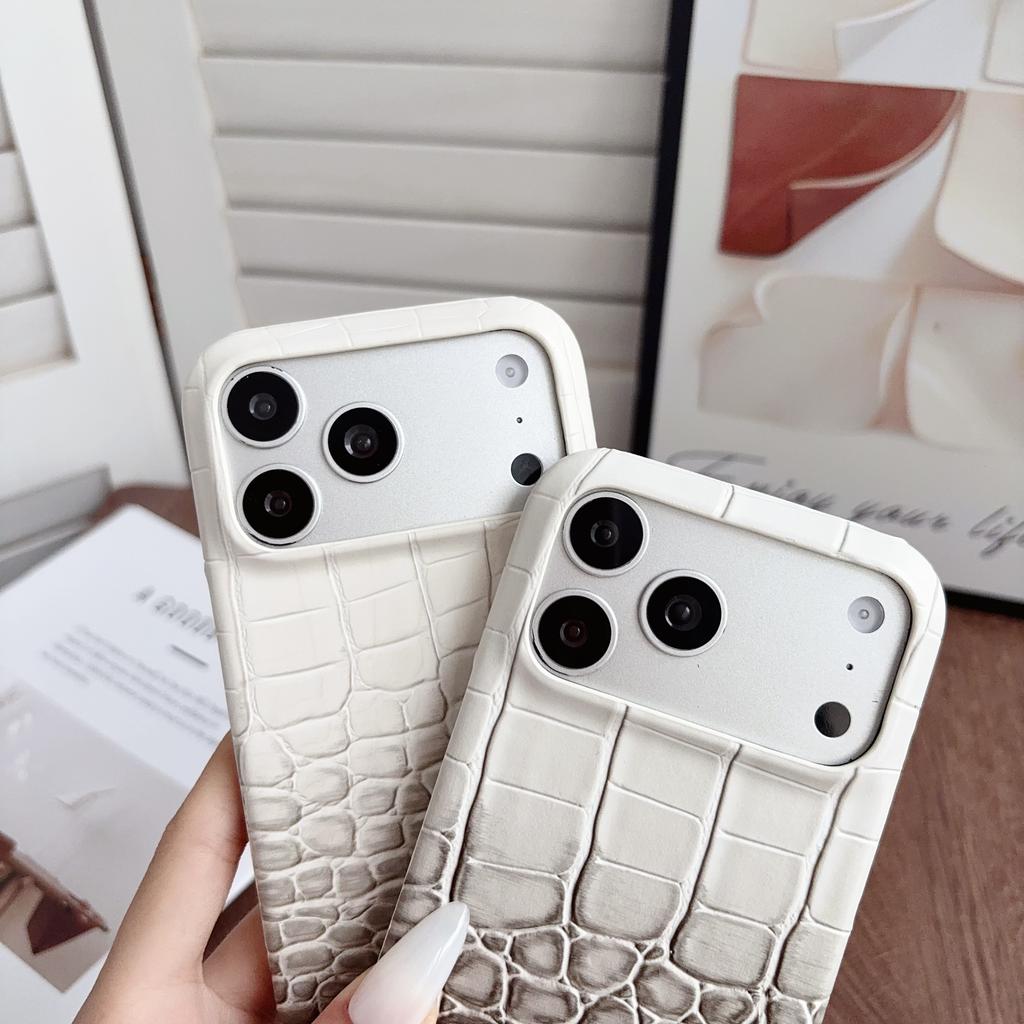 Original Glossy Crocodile Grain Leather Pattern Phone Case For iPhone 17 16 15 Pro Max Gradient Color Shockproof Bumper Cover