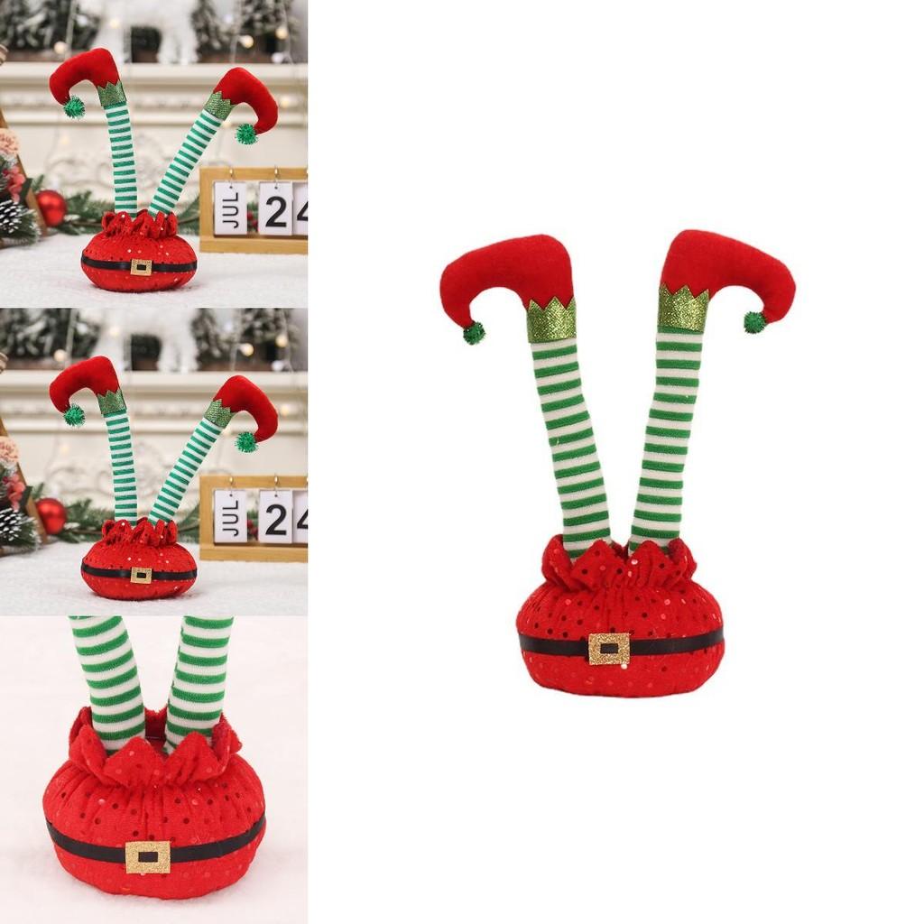 Charming Christmas Decoration Elf Feet Figurine In Red And White Striped Design