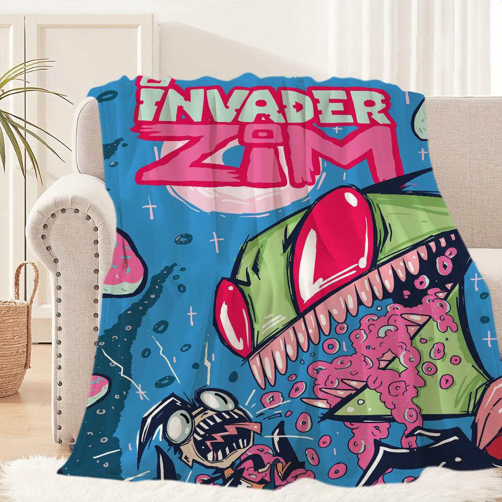 Funny Cartoon I-Invader Zim Blanket Blanket for Couch Sofa Travel Home Hiking Picni Bed Beding Flannel Blanket birthday gift