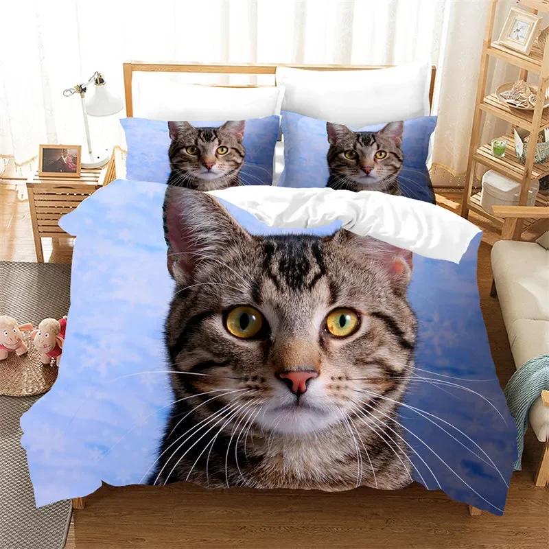 3D Cute Cat Print Bedding Set Lovely Animal Duvet Cover Set Pet Bedroom Decor Cozy Home Textile Twin Full Size For Kid Teen Girl
