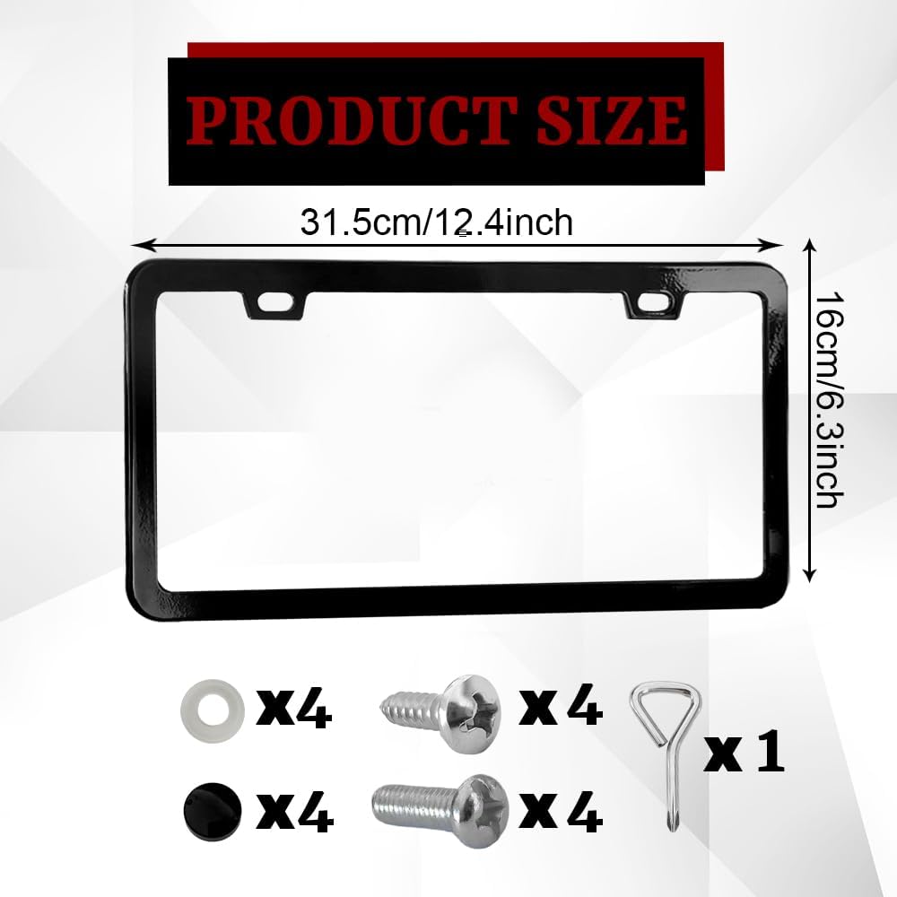2PCS Matte Black License Plate Frames, License Plate Holder, 2 Holes Car Licence Plate Covers with Screws Washers and Caps, Universal Car Accessories