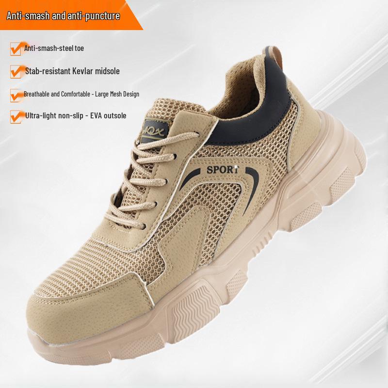 Men's Lightweight Breathable Mesh Safety Shoes - Anti-Smash, Anti-Puncture, Anti-Slip Soft Sole Work Shoes.