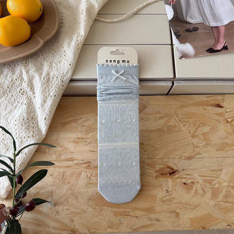 Thin And Relaxed Blogger With The Same Medium Tube Socks Hollow Mesh Bow Cotton Socks Stacking Socks