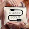 Canvas Charger Storage Pouch Zipper Closure Print Design Cable Organizer Bag Large Capacity Cosmetic Organizer for Office Desk