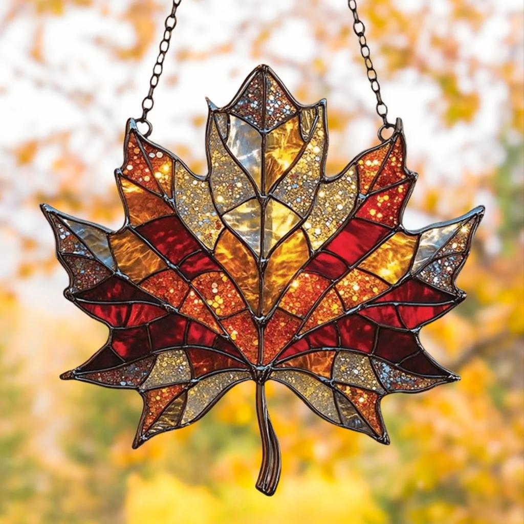 Lönnlöv, Färgade Akrylglasfönsterdekorationer, Lönnlövsdekorationer, Fönster- och Väggbonader, Höstfestdekorationer för Thanksgiving.