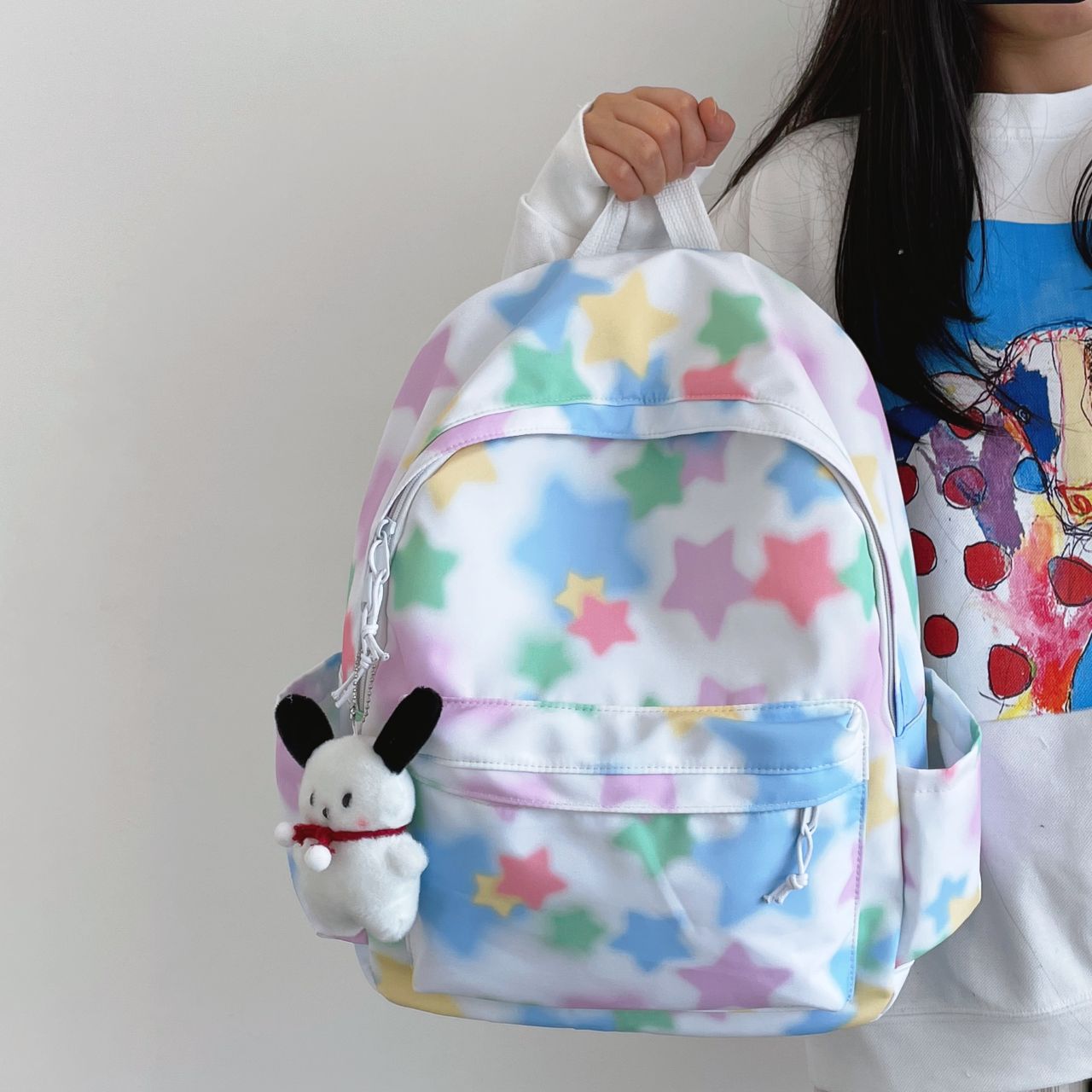 

Зима 2025 на новом милом рюкзаке со звездой Корейский рюкзак для девочек старшей школы и колледжа с высокой ценностью и легким весом no pendant белый