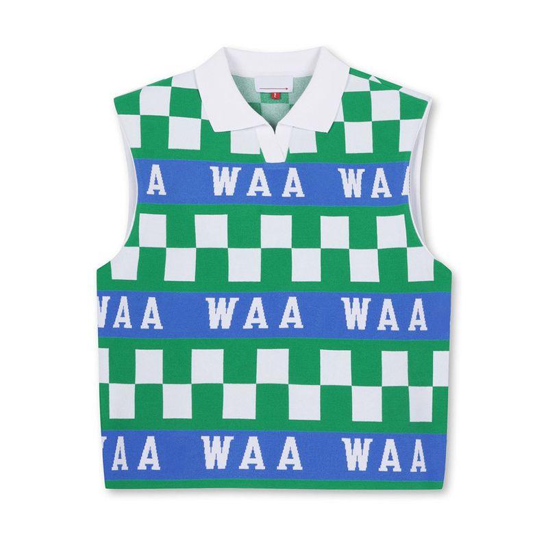 

Классический женский гольф-костюм, модная клетчатая спортивная одежда, универсальный лацкан, осенняя роскошь, высокая эластичность Green vest M