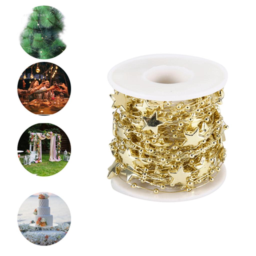 10 Meters Bead Chain ABS Electroplated Pearl Chain Fiver- Pointed Star Decorative String(Golden)
