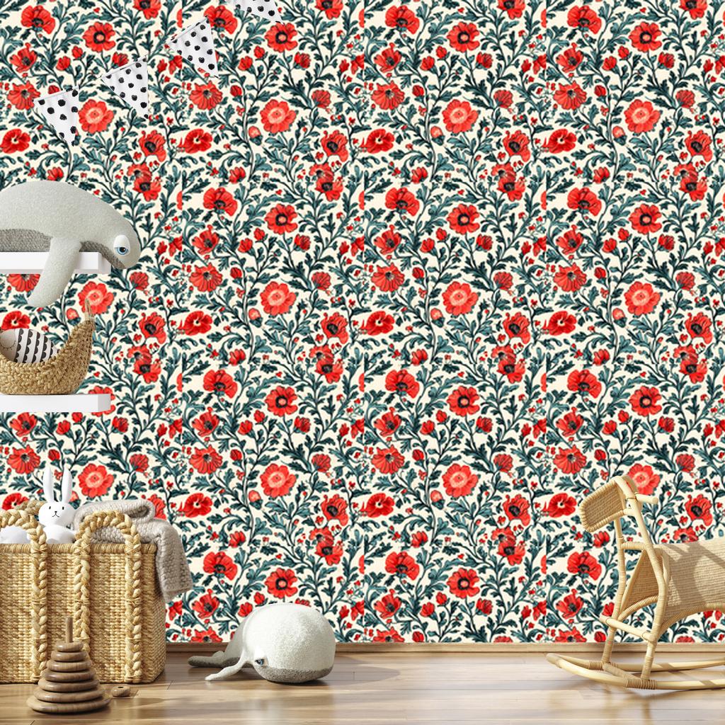 Wallpaper Flowers and Leaves Gray and Sea for Living Room and Bedroom 50x1000