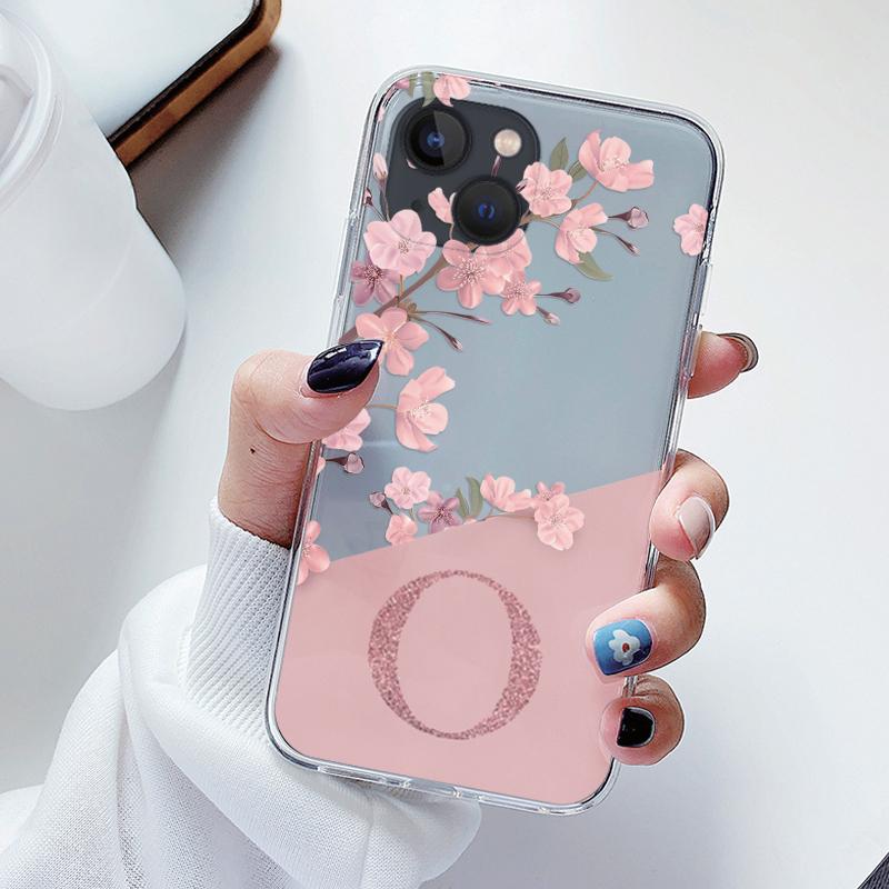 

Flowers Letter Case For iphone 13 Pro Max 13 Capa Clear Soft Silicone Covers For iphone 13 Fundas Alphabet Transparent Bags iPhone 13Pro Max