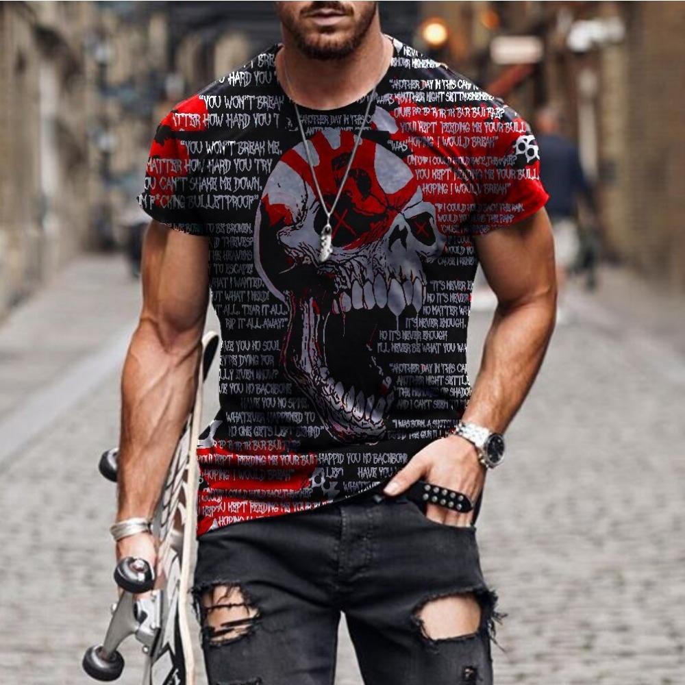 Skull Pattern 3D Printed T-shirt Summer Casual Round Neck Men's T-shirts