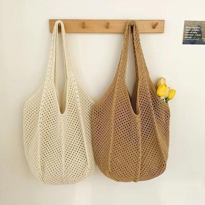 Romantic Holiday Knitted Shoulder Bag - Vintage Mesh Hollow Handbag Minimalist Woven Purse