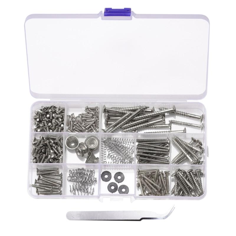 254 Pieces Guitar Screw Kits 9 Types Assortment Set with Springs for Guitar Bridge, Pickguard, Tuner, Switch, Neck Plate