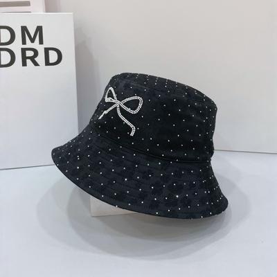 Fisherman's Hat Children Spring and Summer Bow Embroidery Sunshade Denim Basin Hat Shows a Small Tide