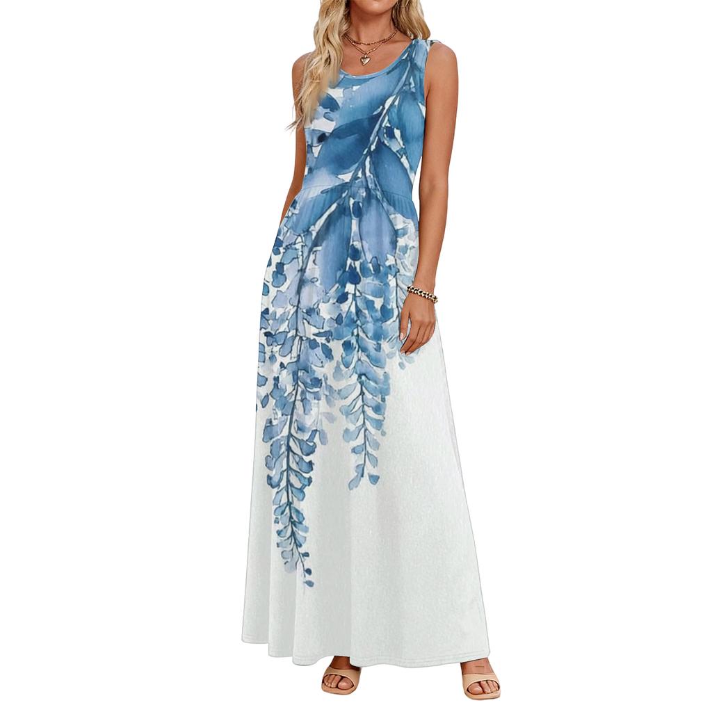 Sleeveless Floral Print Maxi Dress for Women Casual Loose Fit Summer Dresses for Women Uk Ladies Summer Dresses Uk