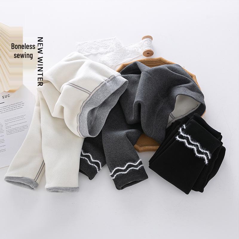 2025 Autumn/Winter Seamless Fleece-Lined Children's Leggings - Fashionable and Thickened for Girls