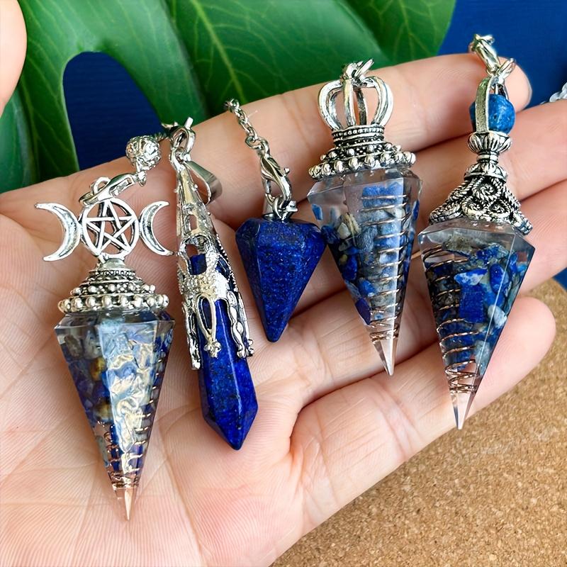 4 Stück Lapislazuli Pendel Set, ein Glück bringender, mystischer und edler Kristall, weit verbreitet für verschiedene Anlässe, Halloween Party Souvenirs, Hexen Wahrsagerei