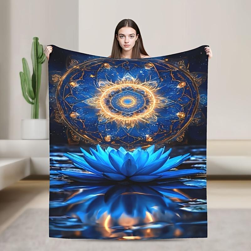 One Piece Blue Lotus Pattern Flannel Blanket Suitable for Bedrooms, Dormitories, Cars,outdoor Sofas,travel Offices,camping