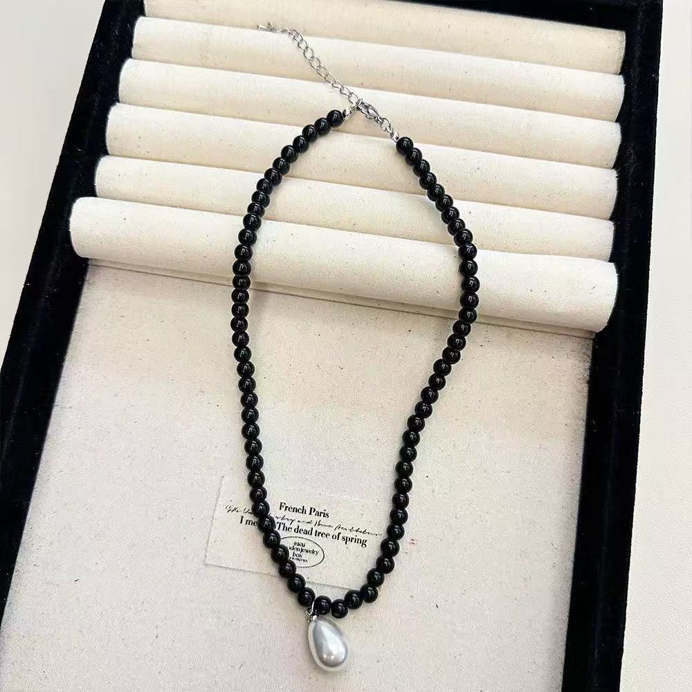 Water Drop Pearl Beaded Necklace Women's New Popular Collarbone Chain High-end Sweater Chain Neck Chain Accessories Autumn and Winter