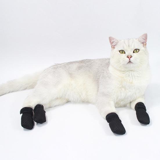 Yousheng 4 Pcs Cat Socks Anti-Scratch Anti Skid Protective Friendly To Skin 2 Sizes Elastic Soft Fabric Durable Non-Slip Cat Foot Cover Cat Supplies