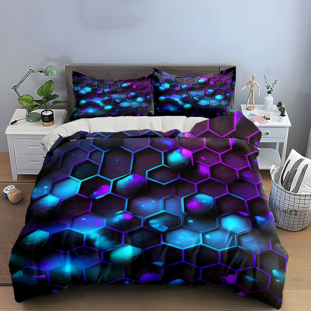 Hexagonal Neon Pattern Bedding Bedding Duvet Cover Set Duvet Cover Pillowcases (1 * Duvet Cover 2 * Pillowcases, without duvet insert)