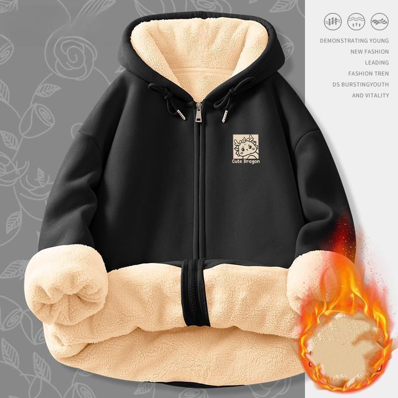 Plus Sametový Silný Svetr Zima Jehněčí Samet Vánoční Rok Draka Ležérní Sportovní Větrovka