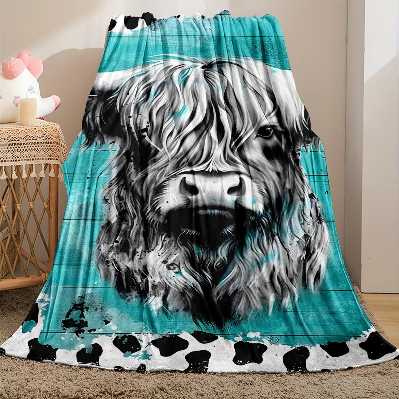 Flannel Highland Cow Decor Blanket Artistic Cow Illustration Flannel Blanket For Cow Lovers Home Decor Heartwarming Certified Size: 75*100cm, Weight: 230 GSM