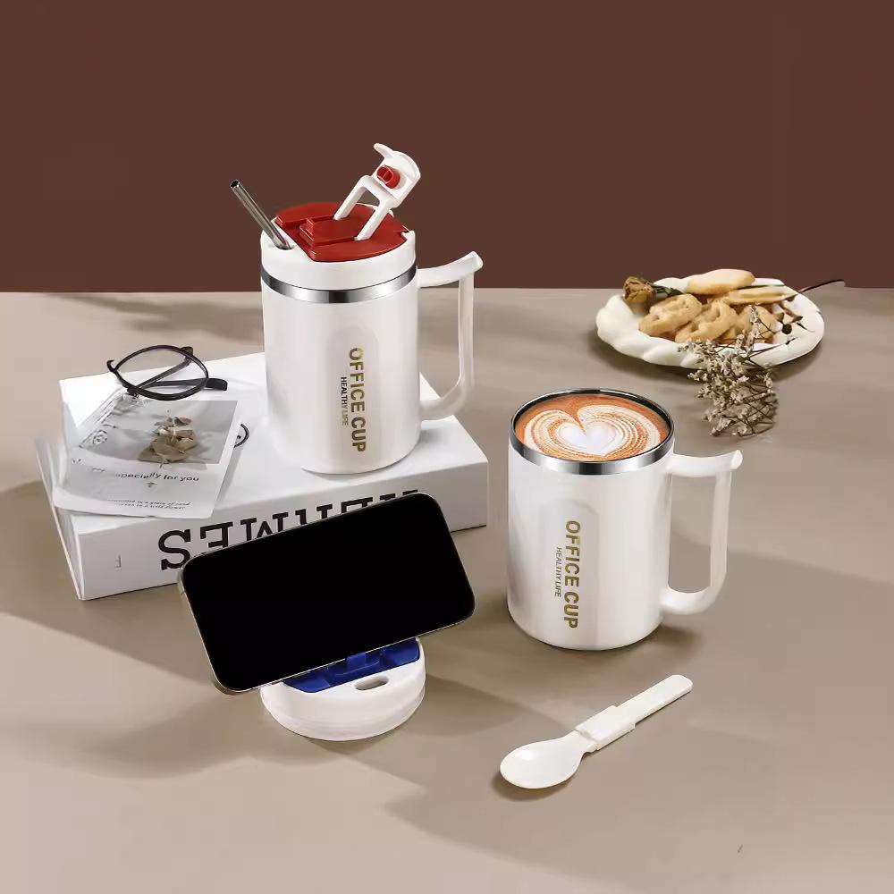 

Двухслойная дорожная кружка из нержавеющей стали 304 с крышкой - Непроливающаяся чашка для кофе, молока и чая для пар 500ml кофейный