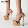 Moda Eilyken Estate Pantofole Leopardate Donna Moda Sandali Piattaforma Open Toe Zoccoli Tacchi Alti Scarpe Slip-On Zapatillas He Mujer