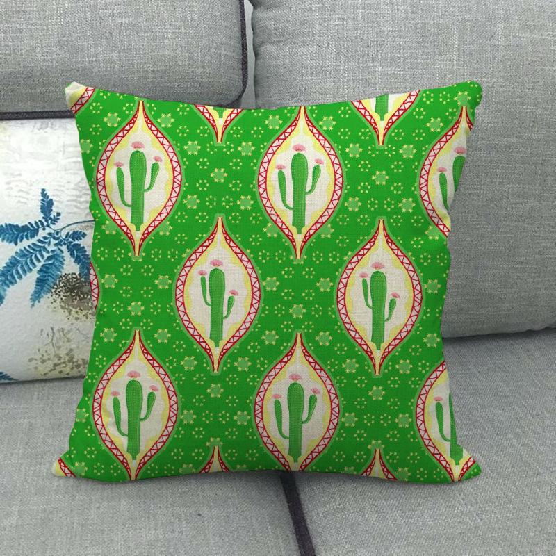 Green Plant Cactus Pattern Digital Printing Short Plush Pillow Covers For Car Sofa Office Cushion Cover Home Goods 60X60Cm