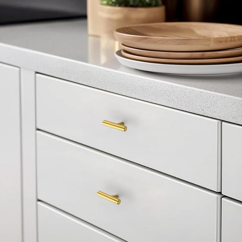 Pack of 10 Gold T Shaped Drawer Pulls Single Hole Sturdy Zinc Alloy Cabinets Handles for Home Decoration Daily Use