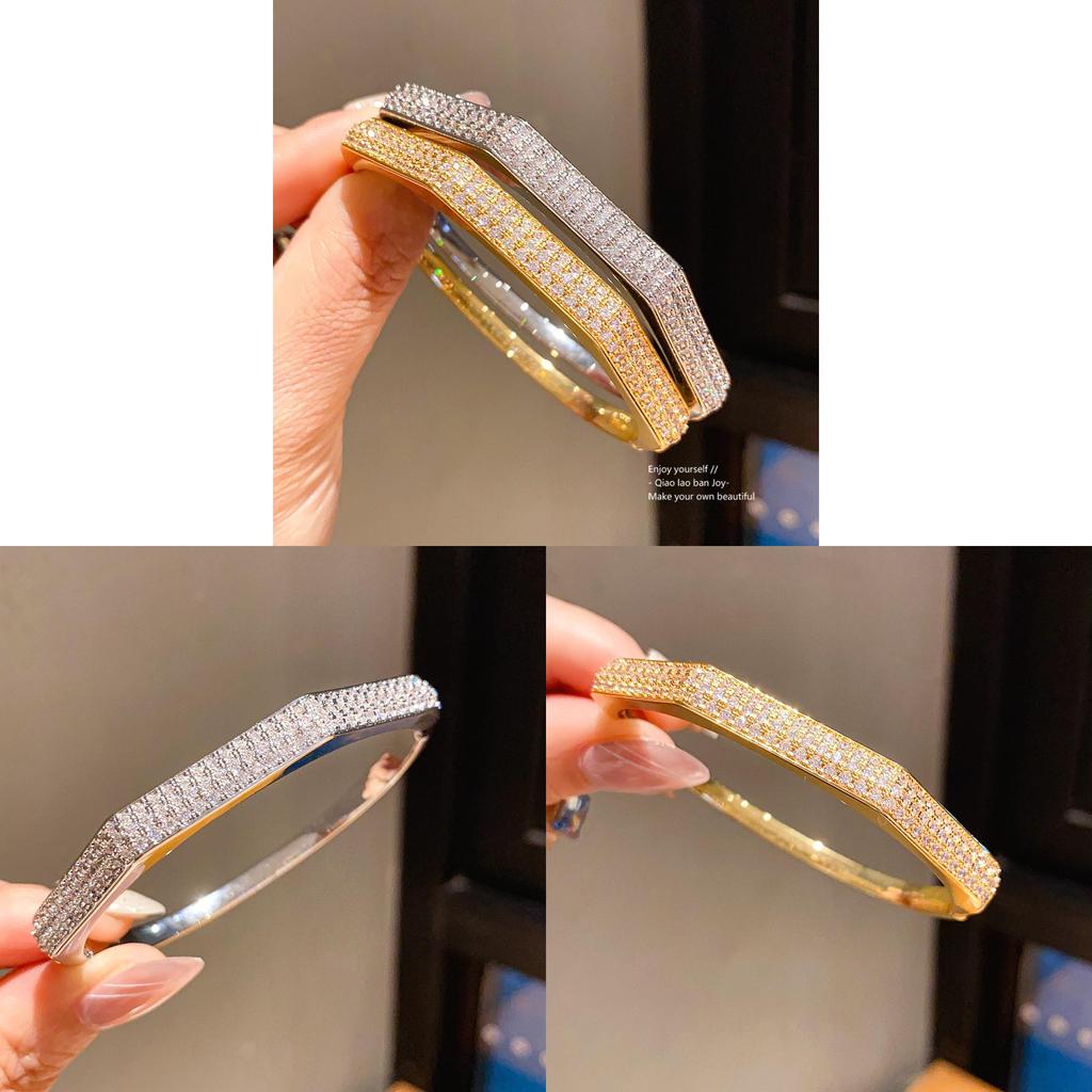 Copper Zirconia Clasp Bracelet With Geometric Design For Fashion And Office Wear
