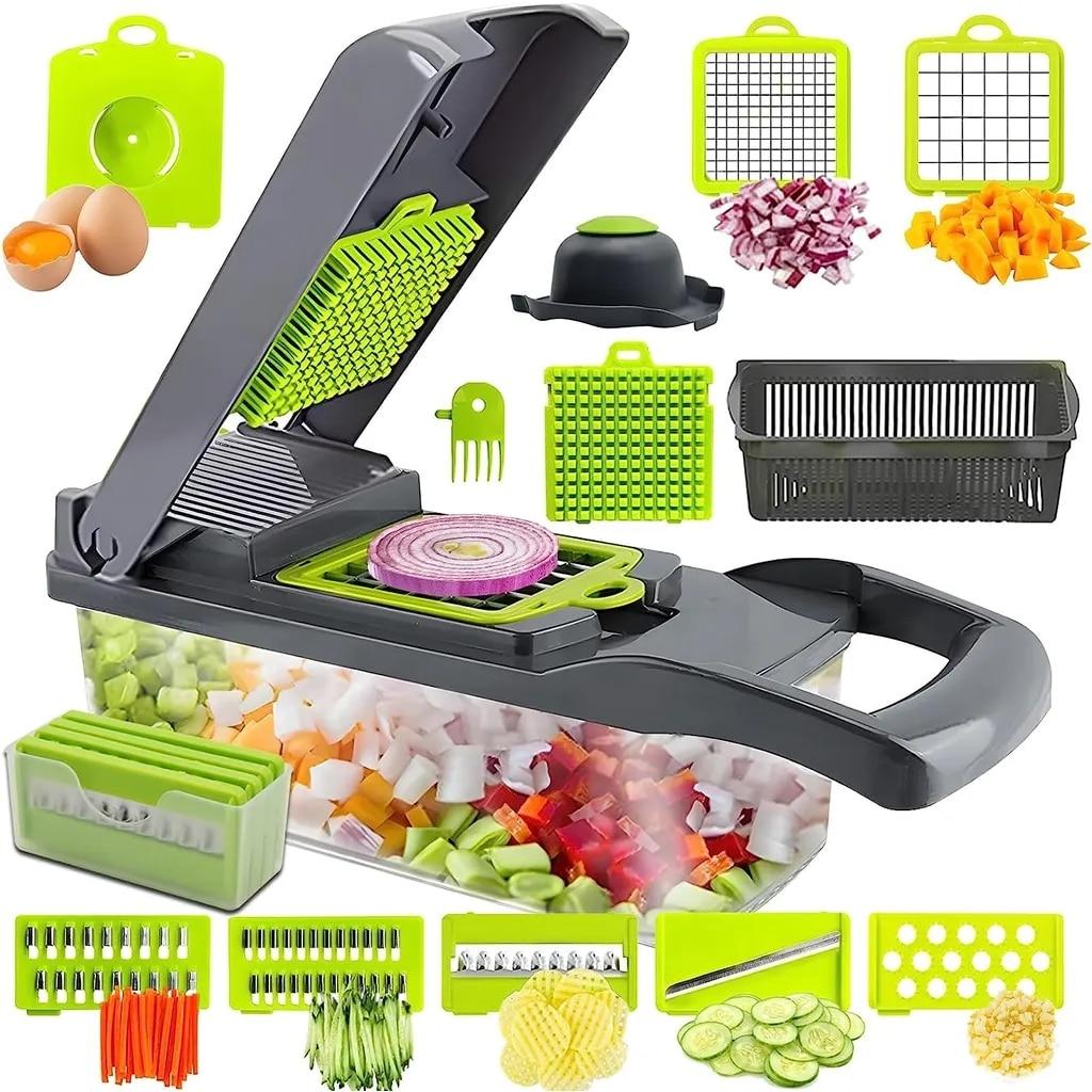 16in1 Manual Vegetable Chopper Multifunctional Slicer Shredder Grater Cutter Hand Operated Green/Gray Kitchen Gadget