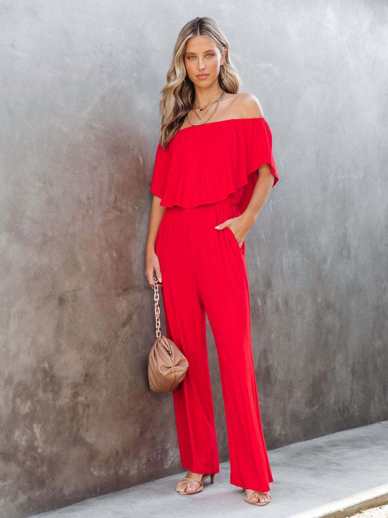 Summer Women's Temu One-Shoulder Fashion Chic Casual Wide Leg Jumpsuit for Women