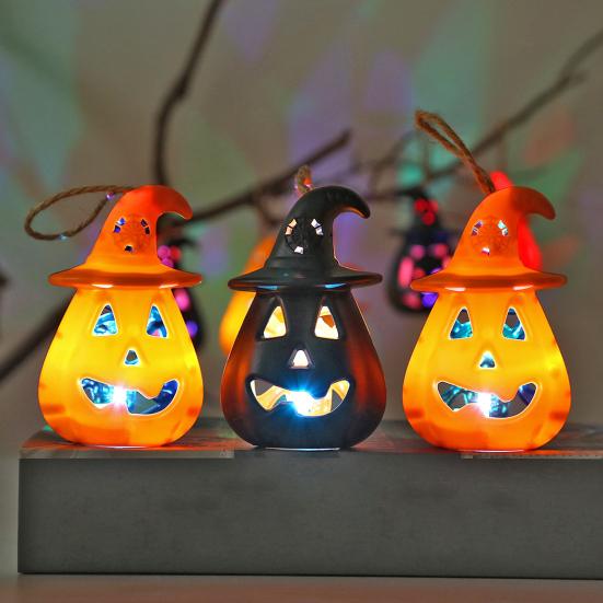 yangyizhi 12 Pcs Halloween LED Pumpkin Lantern, Spooky Hanging Lighted Light with Witch Hat for Indoor Outdoor Home Party Decor