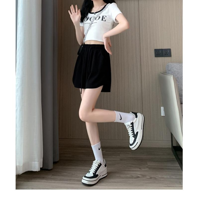 Rosa Sportshorts Damen Sommer Hochtailliert Kleiner Mann Laufen Weites Bein Lässige Hotpants