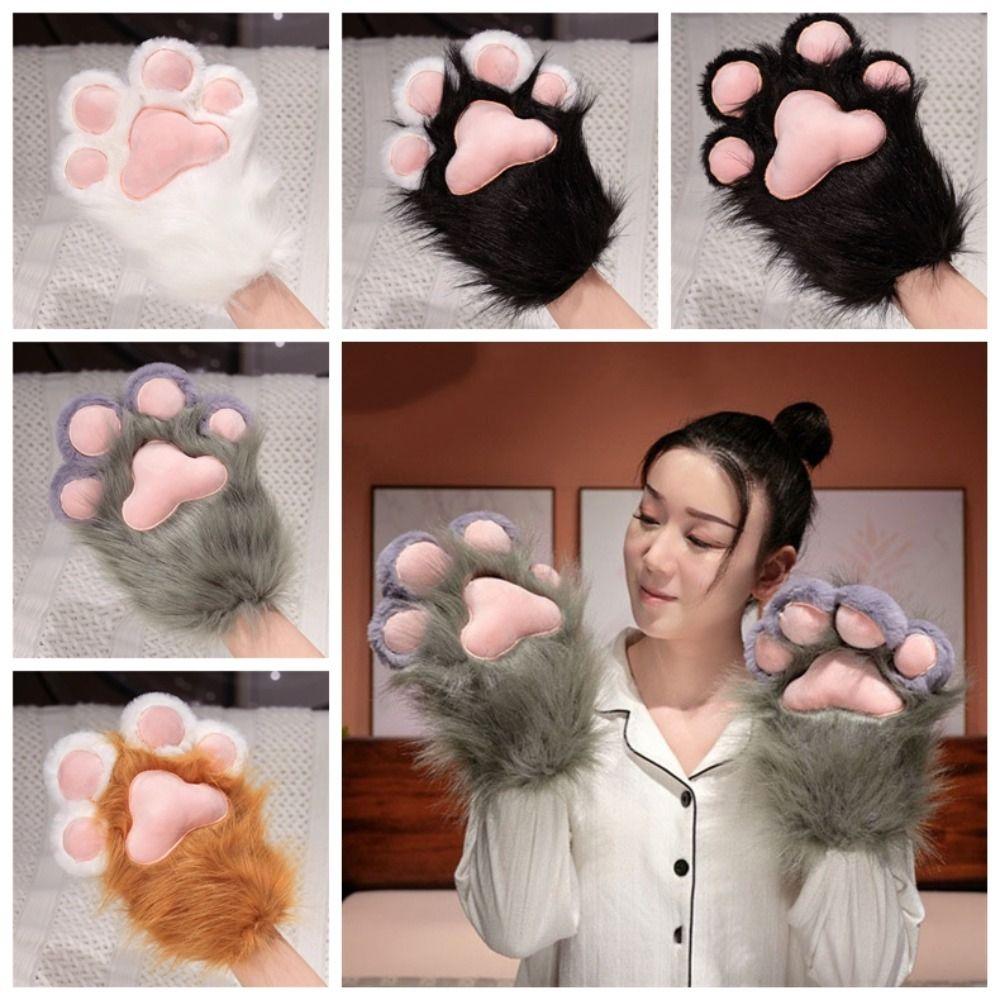 Cartoon Plush Cat Paw Gloves Furry Cat Claw Mittens Kawaii Cosplay Props Gifts