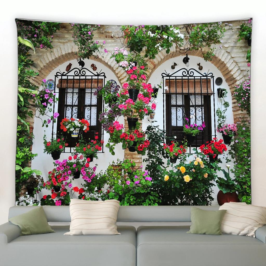 Spring Butterfly Flowers Tapestry Retro Wooden Fence Nature Pink Rose Plants Floral Wall Hanging Garden Home Decor Scenery Cloth