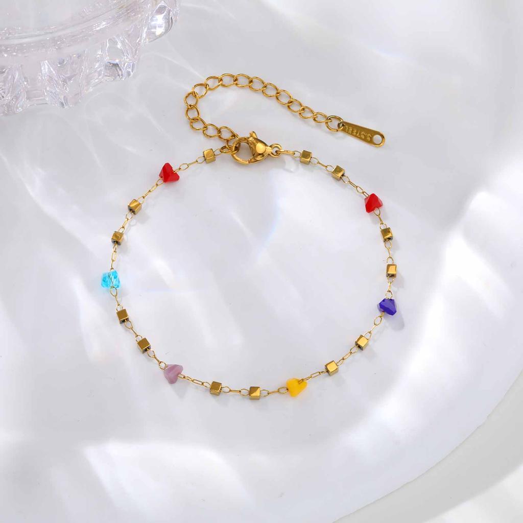 Exotic Irregular Colorful Stone Necklace for Women, Stainless Steel Gold Plated Boho Chain Choker, Aesthetic Jewelry Gift