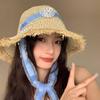 Women's Sun Hats Korean Straw Woven Lace Sweet Gentle Rustic Style Versatile Sunshade Hats Wide Brim Beach Bucket Caps For Girl