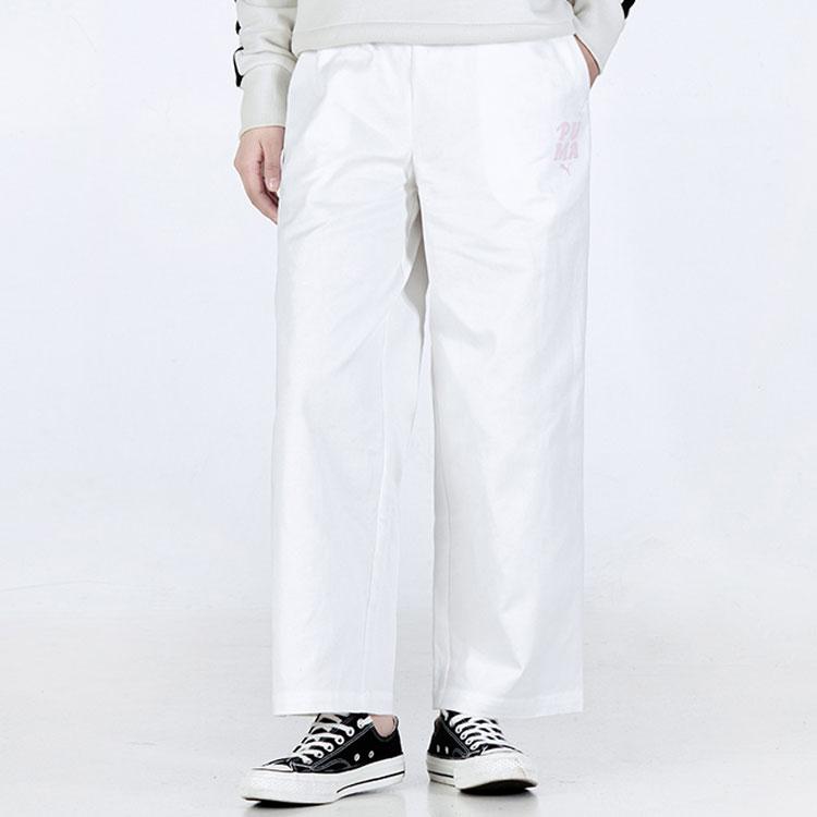 Puma Logo Print Loose Sports Long Pants Women bottoms White 536754-99