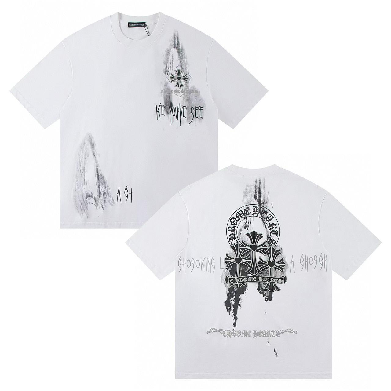 

W362 ХРОМІЗОВАНІ СЕРДЕЧКА 2025 Літня нова високоякісна бавовняна футболка вільного крою великого розміру для чоловіків та жінок, футболка для пар L білий