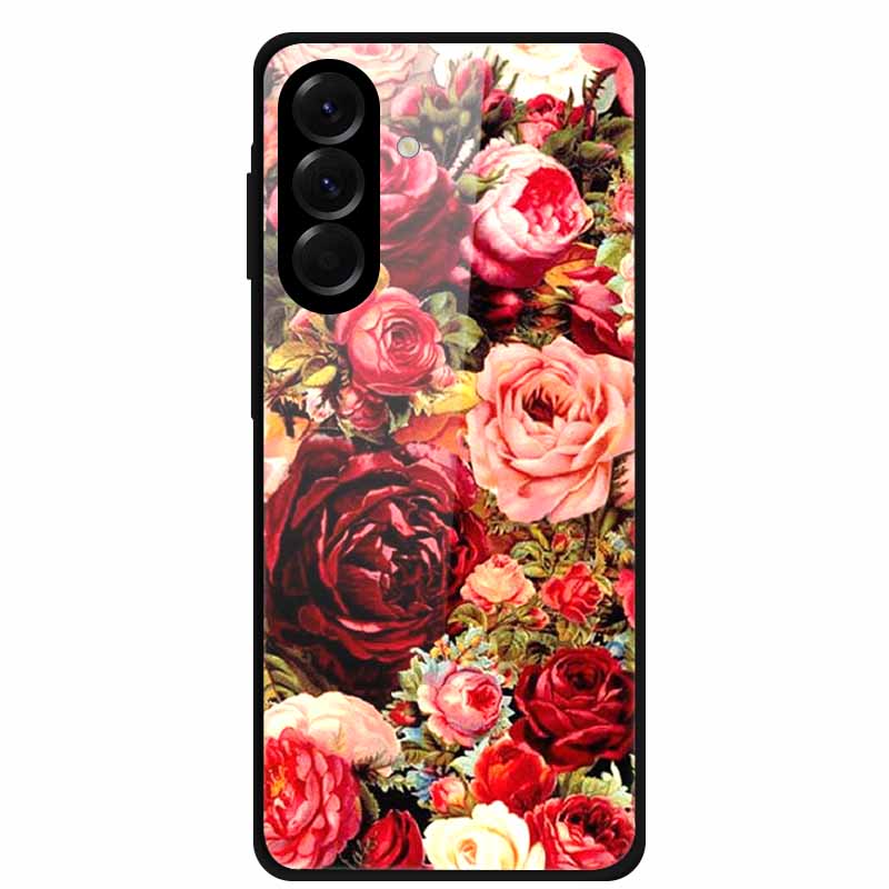 Tempered Glass Phone Case For Samsung Galaxy S24 FE Case Hard PC Back Cover Shell for Galaxy S24FE S 24 FE 5G Hard Covers Flower