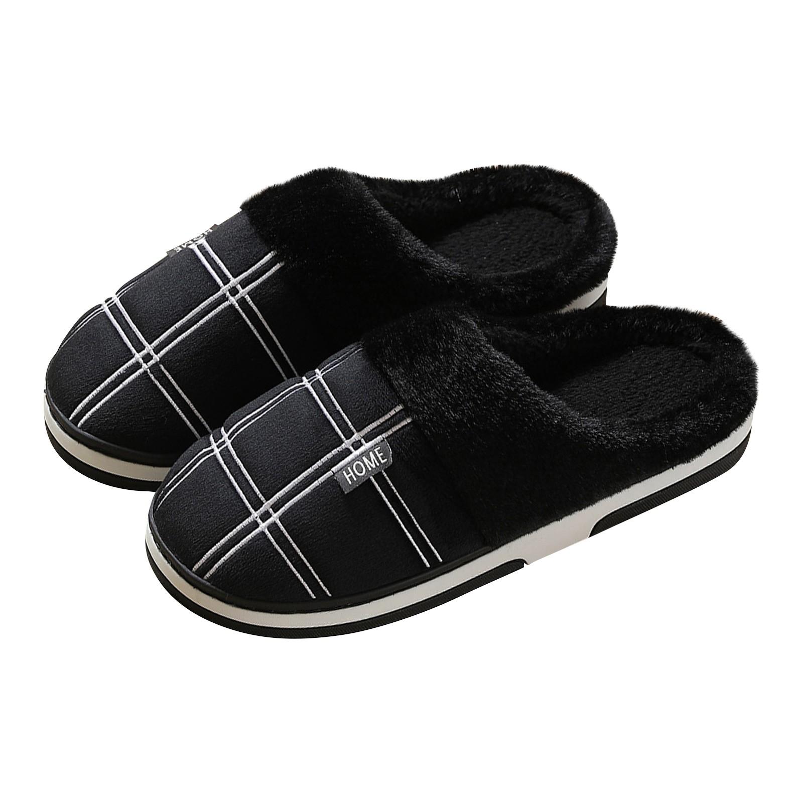 

Unisex Large Size Casual Home Plus Velvet Warm Shoes Comfortable Cotton Slippers 50 чёрный