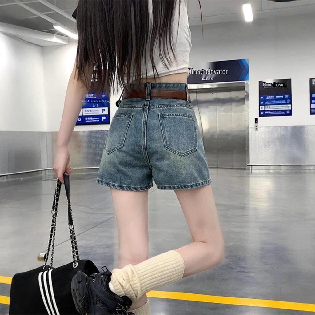 Women's Retro A-Line Wide-Leg Denim Shorts, Summer 2025: Slimming, High-Waisted, Trendy, Loose-Fit Hot Pants for Students