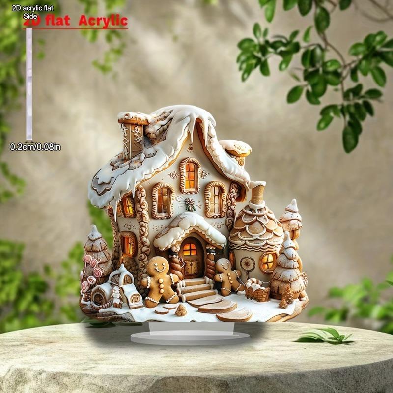 

2D Flat, Christmas gingerbread house Acrylic desktop decoration, with base, suitable for wall decoration, porch, room, villa, accents Home, Hallway, o 20*19CM