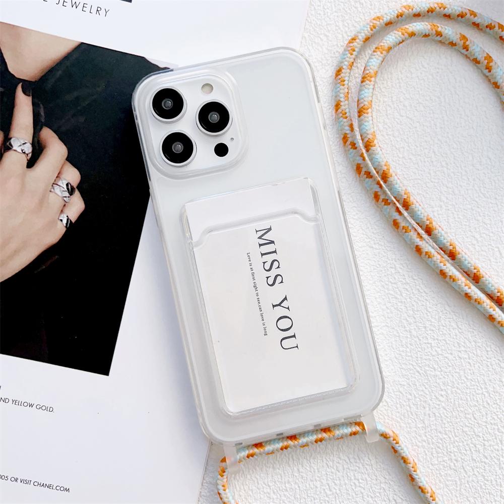 Clear Card Holder Wallet Crossbody Necklace Lanyard Cord Case For iPhone 17 16 15 11 12 13 14 Pro Max Air X S Plus Soft Cover