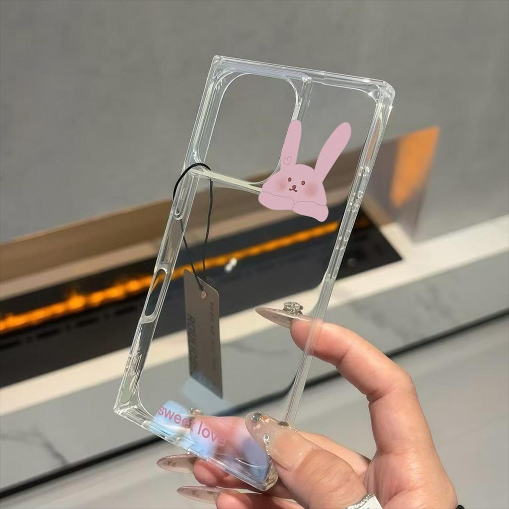 Clear Square Back Tube Case Protection For iPhone 12 13 15 Plus 14 Pro Max 16 ProMax 11 Anti-Oxygen,Big Rabbit Head Pattern Casing