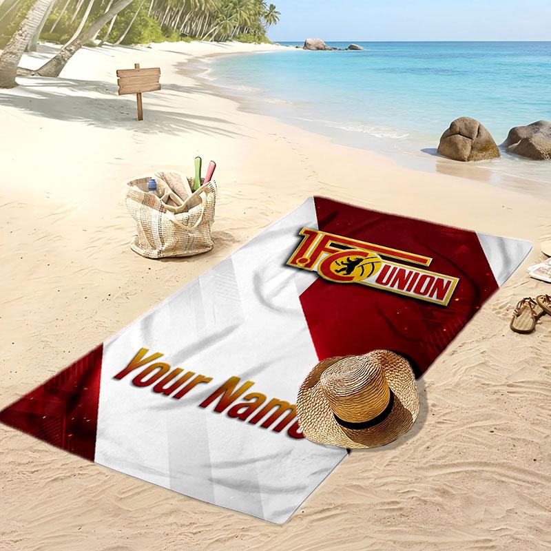 Union Berlin FC Personalized Printed Beach Towel Soccer Logo Support Custom Name Text Absorbent Towel For Sport Travel Special Gift