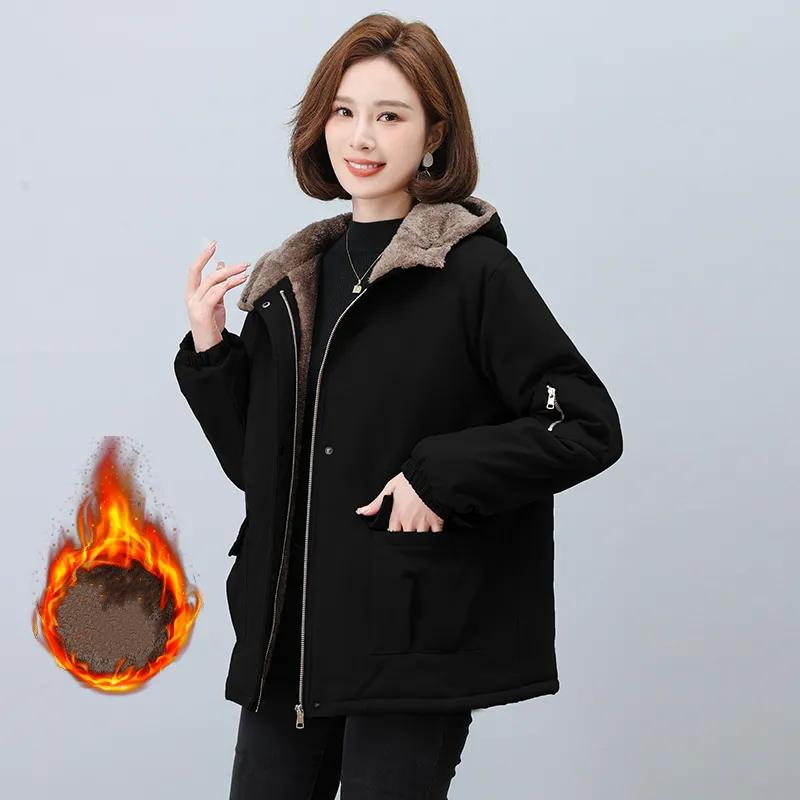 Damen Herbst Winter Kapuzen-Reißverschlussjacken Dick Warm Lässig Oberbekleidung Parker Kleidung